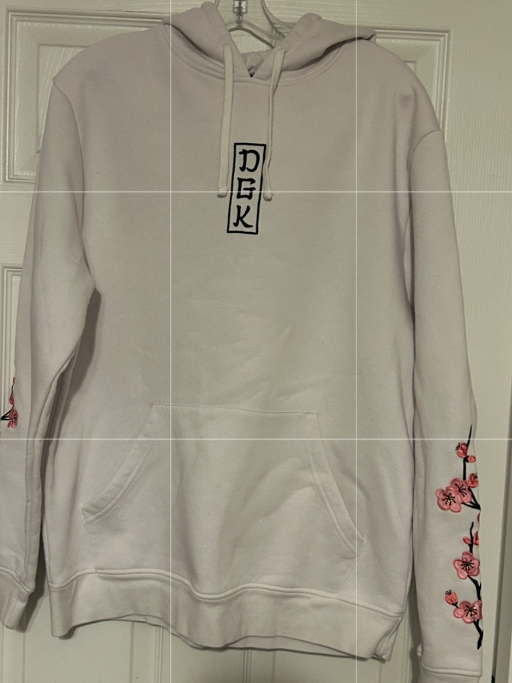 DGK White Hoodie with Black Logo and Pink Cherry Blossom Embroidery